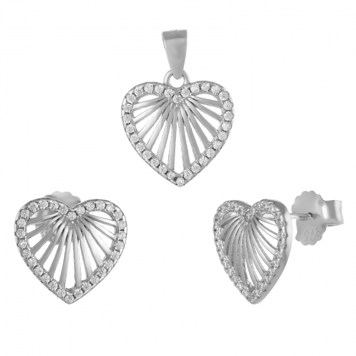 Set din argint 925 rodiat ( cercei+pandantiv) , Piatra : cubic zirconia , Culoare : transparent, [1]