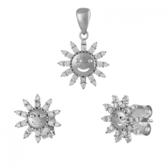 Set din argint 925 rodiat (cercei+pandantiv), Piatra: cubic zirconia, Culoare: transparenta, [1]