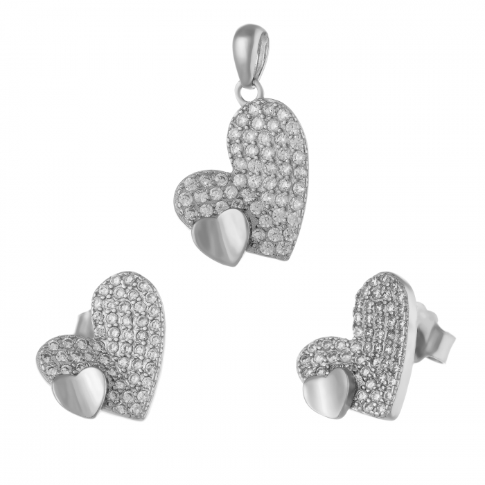 Set din argint 925 rodiat ( cercei+pandantiv ), Piatra : cubic zirconia , Culoare : transparenta , [1]