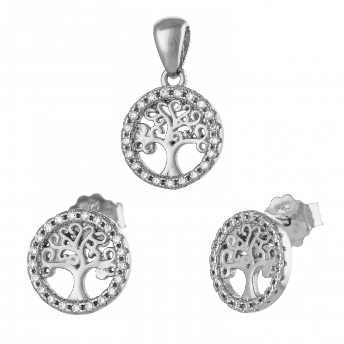 Set din argint 925 rodiat (cercei+pandantiv), Piatra: cubic zirconia, Culoare: transparenta, [1]