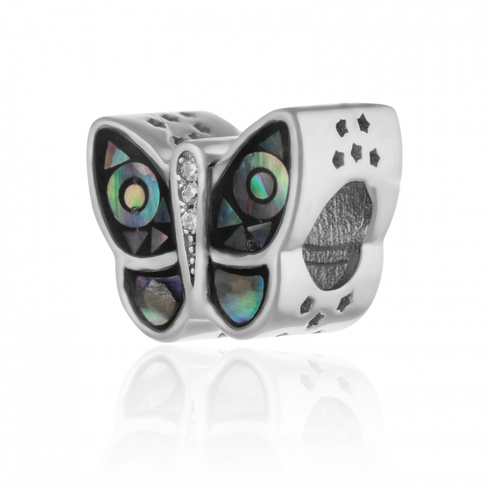 Talisman din argint  925 rodiat   , Piatra : sidef si cubic zirconia  , Culoare : sidef si transparent , [1]