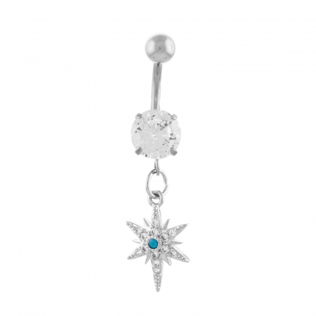 Produse - Piercing ombilical din otel medicinal, Piatra: zirconia fatetata si cubic zirconia ,Culoare: transparent si albastru ,Sonis Silver