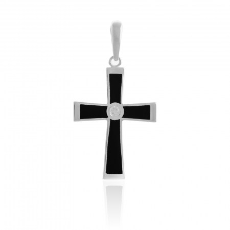 Pandantiv " tip cruce " din argint 925, Piatra: zirconia fatetata si email, Culoare: transparent si negru,  Sonis Silver [0]