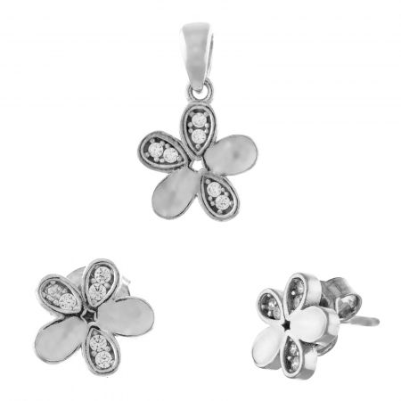 Produse - Set din argint 925 rodiat ( cercei+pandantiv), Piatra: cubic zirconia, Culoare: transparent, Sonis Silver