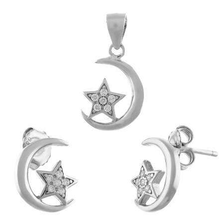 Produse - Set din argint 925  rodiat( cercei+pandantiv), Piatra: cubic zirconia, Culoare: transparent, Sonis Silver