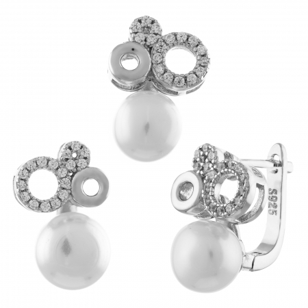 Produse - Set din argint 925 rodiat ( cercei+pandantiv), Piatra: perla de laborator si cubic zirconia, Culoare: alb si transparent, Sonis Silver