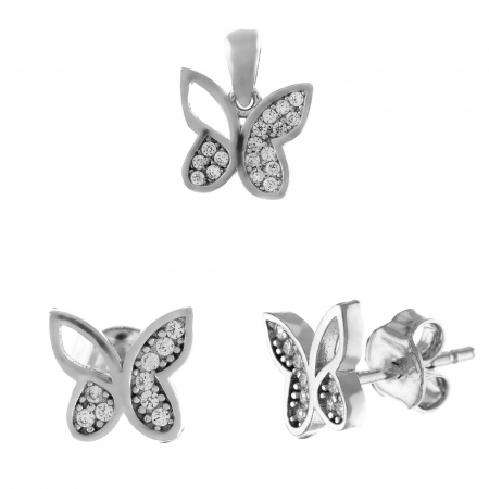 Produse - Set din argint 925 rodiat ( cercei+pandantiv), Piatra: cubic zirconia, Culoare: transparent, Sonis Silver