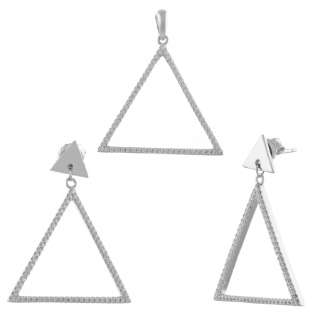 Produse - Set din argint 925 rodiat ( cercei+pandantiv), Piatra: cubic zirconia, Culoare: transparent, Sonis Silver