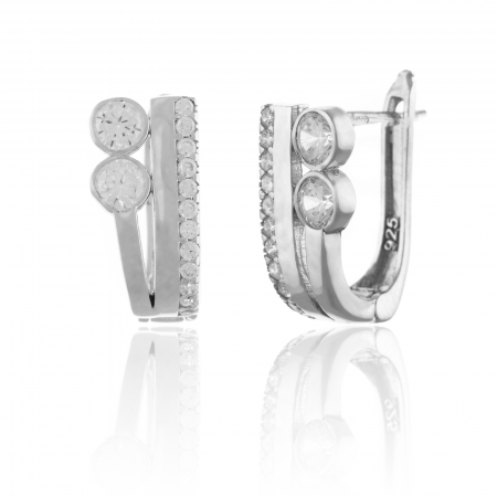 Cercei clasici - Cercei din argint 925 rodiat ,  Tip inchidere: latch back (frantuzeasca), Piatra: zirconia fatetata si cubic zirconia, Culoare: transparenta, Sonis Silver