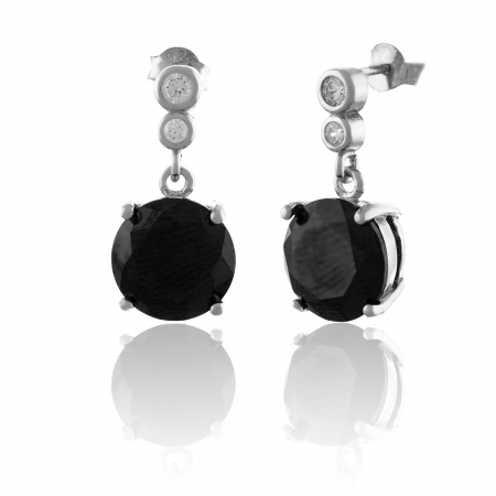Cercei lungi - Cercei din argint 925 rodiat , Piatra: onix fatetat si zirconia fatetata, Culoare: negru si transparent, Sonis Silver