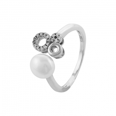Inel din argint 925 rodiat, Piatra: cubic zirconia si perla de laborator, Culoare: transparenta, alb, Sonis Silver [0]