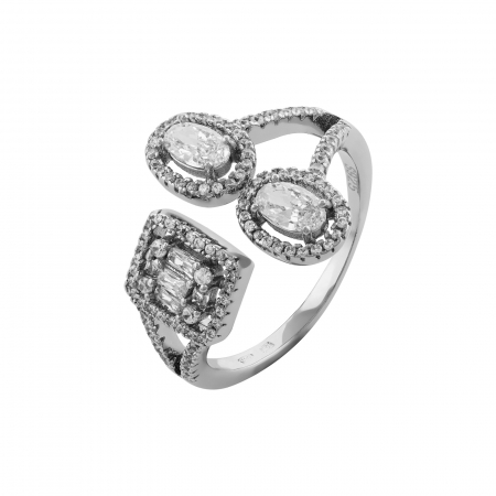 Produse - Inel din argint 925 rodiat, Piatra: zirconia fatetata si cubic zirconia, Culoare: transparenta, Sonis Silver