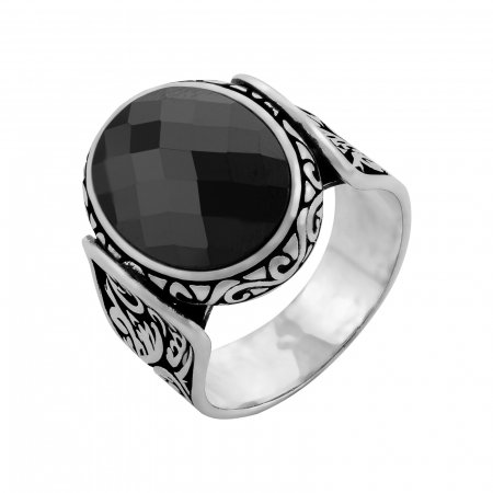 Inel din argint 925 vintage, Piatra: onix fatetat si email, Culoare: negru, Sonis Silver [0]