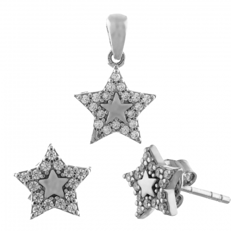Produse - Set din argint 925  rodiat ( cercei+pandantiv), Piatra: cubic zirconia, Culoare: transparenta, Sonis Silver