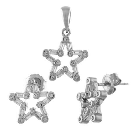Produse - Set din argint 925 rodiat ( cercei+pandantiv), Piatra:  zirconia fatetata si cubic zirconia, Culoare: transparent, Sonis Silver