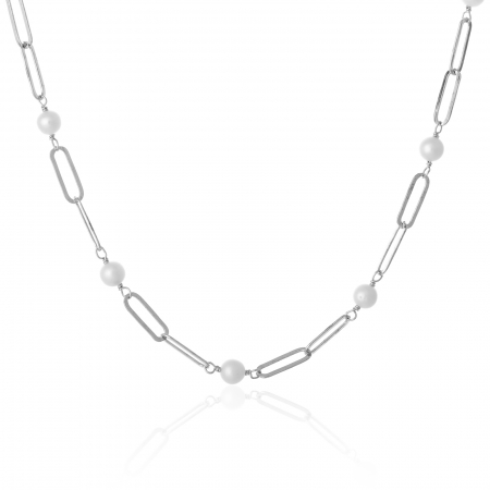 Produse - Lant din argint 925 rodiat, Piatra: perla de laborator, Culoare: alb, Sonis Silver