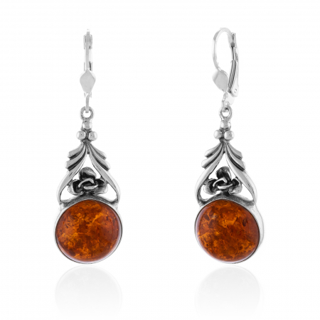 Cercei lungi - Cercei din argint 925, Piatra: chihlimbar natural,Culoare : maro cognac , Sonis Silver