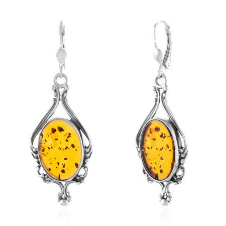Cercei lungi - Cercei din argint 925, Piatra: chihlimbar natural, Piatra : galben cognac  , Sonis Silver