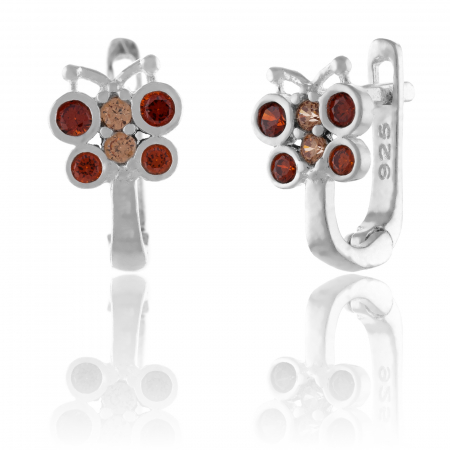 Produse - Cercei din argint 925, pentru copii ,  Piatra: zirconia fatetata si cubic zirconia,Culoare : maro cognac ,  Sonis Silver
