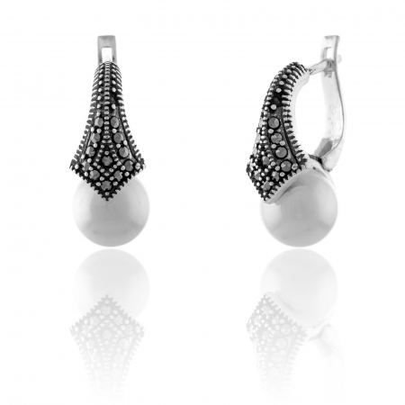 Produse - Cercei din argint 925 rodiat , Piatra: perla de laborator , Culoare : alb , Sonis Silver