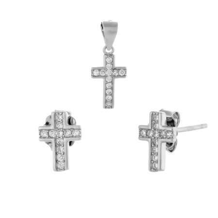 Seturi bijuterii cu piatra - Set din argint 925 rodiat ( cercei+pandantiv ), Piatra: cubic zirconia, Culoare: transparent, Sonis Silver