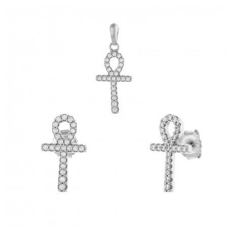 Seturi bijuterii cu piatra - Set din argint 925 rodiat  ( cercei+pandantiv ),Piatra: cubic zirconia, Culoare : transparenta ,Sonis Silver