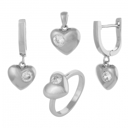 Set din argint 925  rodiat ( cercei+pandantiv+inel ), Piatra: zirconia fatetata, Culoare: transparenta, Sonis Silver [0]