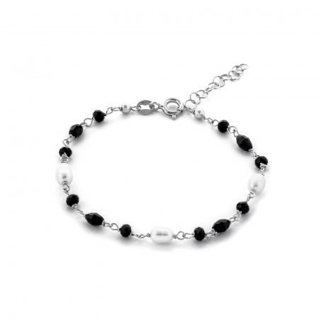 Bratara din argint 925 rodiat, Piatra: perla de laborator si onix fatetat, Culoare : alb si negru , Sonis Silver [0]