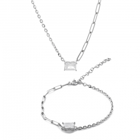 Set din argint 925 rodiat ( lant+bratara ), Piatra: zirconia fatetata, Culoare: transparenta, Sonis Silver [0]