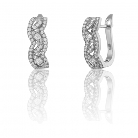 Cercei clasici - Cercei din argint 925 rodiat , Piatra: zirconia fatetata si cubic zirconia, Culoare: transparenta