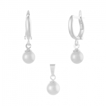 Produse - Set din argint 925 (cercei+pandantiv), Piatra: perla de laborator,  Culoare: alb, Sonis Silver