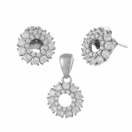 Seturi bijuterii cu piatra - Set din argint 925 rodiat (cercei+pandantiv), Piatra: cubic zirconia, Culoare: transparenta, Sonis Silver