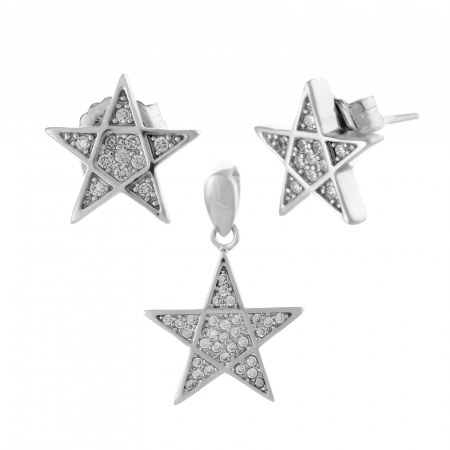 Seturi bijuterii cu piatra - Set din argint 925 rodiat (cercei+pandantiv), Piatra: cubic zirconia, Culoare: transparenta, Sonis Silver