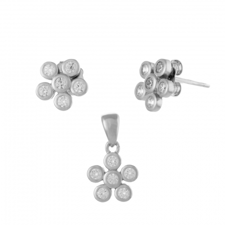 Seturi bijuterii cu piatra - Set din argint 925 rodiat (cercei+pandantiv), Piatra: zirconia fatetata, Culoare: transparenta, Sonis Silver
