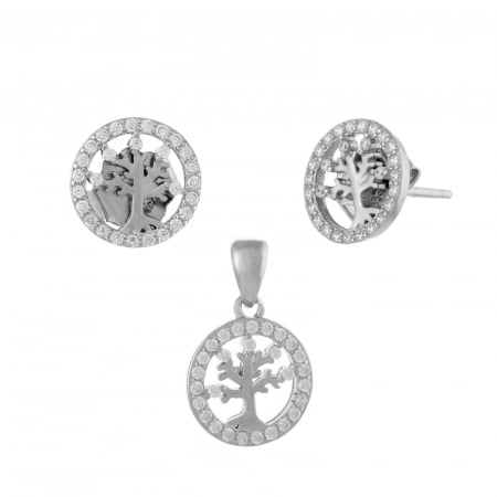 Seturi bijuterii cu piatra - Set din argint 925 rodiat (cercei+pandantiv), Piatra: cubic zirconia, Culoare: transparenta, Sonis Silver