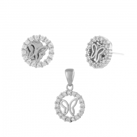 Seturi bijuterii cu piatra - Set din argint 925 rodiat (cercei+pandantiv), Piatra: cubic zirconia, Culoare: transparenta, Sonis Silver