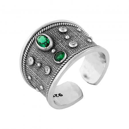 Inele de dama - Inel  reglabil, din argint 925 vintage, Piatra: zirconia fatetata, Culoare:  verde si transparent, Sonis Silver