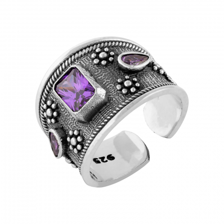 Produse - Inel reglabil, din argint 925 vintage, Piatra: zirconia fatetata, Culoare: mov, Sonis Silver