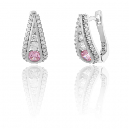 Cercei clasici - Cercei din argint 925, Piatra: zirconia fatetata si cubic zirconia, Culoare: roz si transparent , Sonis Silver