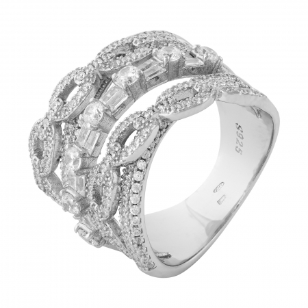 Inele de dama - Inel din argint 925 rodiat, Piatra: zirconia fatetata si cubic zirconia, Culoare: transparenta, Sonis Silver
