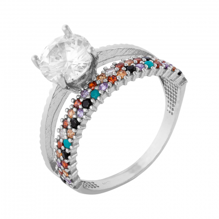Produse - Inel din argint 925 rodiat, Piatra: zirconia fatetata si cubic zirconia,  Culoare: multicolor, Sonis Silver