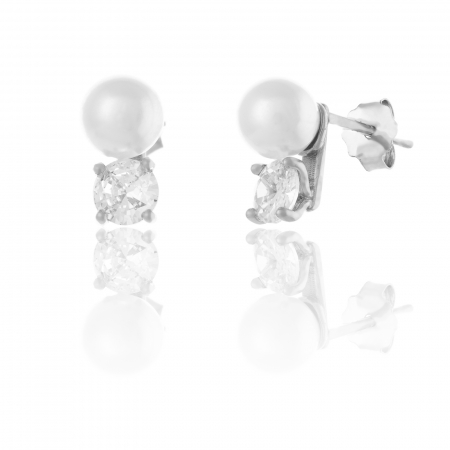 Produse - Cercei din argint 925, Piatra: perla de laborator si zirconia fatetata, Culoare: alb si  transparent, Sonis Silver