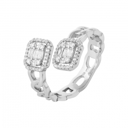 Inele de dama - Inel  reglabil din argint 925 rodiat, Piatra: zirconia fatetata si cubic zirconia, Culoare  transparenta , Sonis Silver