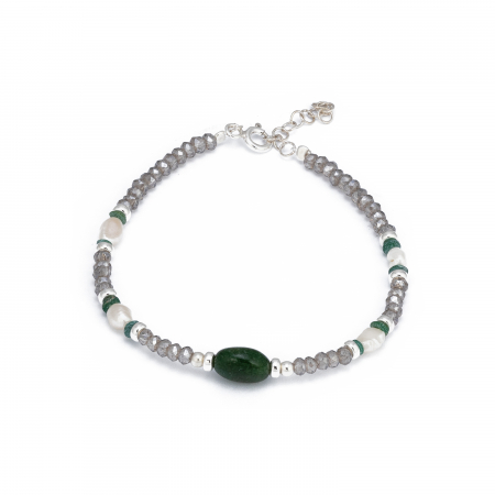 BRATARI - Bratara din argint 925, Piatra : malachit si perla de laborator , Culoare : verde si alb, Sonis Silver