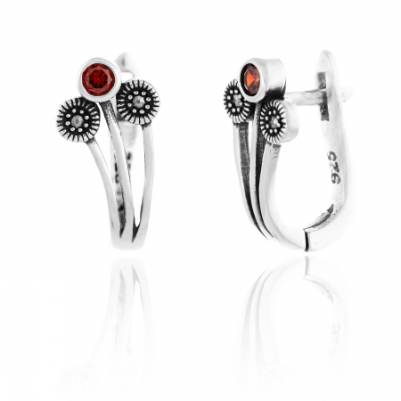 Produse - Cercei din argint 925 vintage, Piatra: zirconia  fatetata si marcasite, Culoare:rosu, Sonis Silver