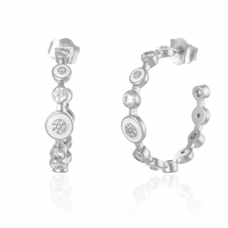 Cercei tip creole - Cercei din argint 925 rodiat, Piatra: zirconia fatetata ,  cubic zirconia si email, Culoare: transparent, alb, Sonis Silver