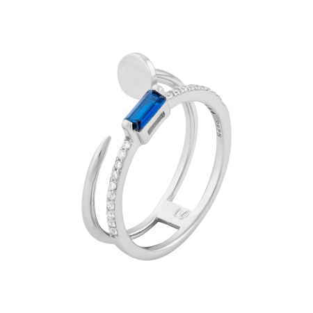 Produse - Inel din argint 925 rodiat, Piatra: zirconia fatetata si cubic zirconia, Culoare: transparent si albastru, Sonis Silver