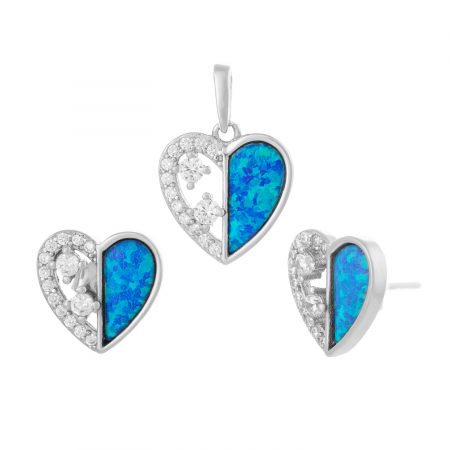 Seturi bijuterii cu piatra - Set din argint 925 (cercei+pandantiv) rodiat , Piatra : opal de laborator si cubic zirconia , Culoare : albastru si transparenta , Sonis Silver