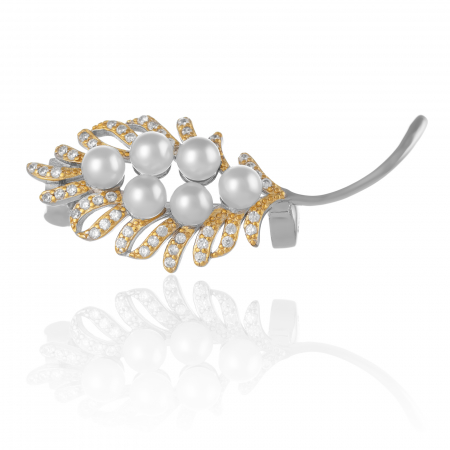 BROSE - Brosa din argint 925 ,placat cu aur de 14 kt, Piatra: perla de laborator ,zirconia fatetata si cubic zirconia , Culoare : transparenta