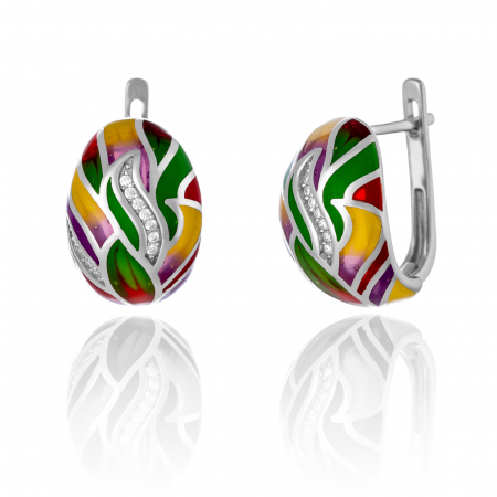 Cercei clasici - Cercei din argint 925 rodiat, Piatra: cubic zirconia si email, Culoare: multicolor,